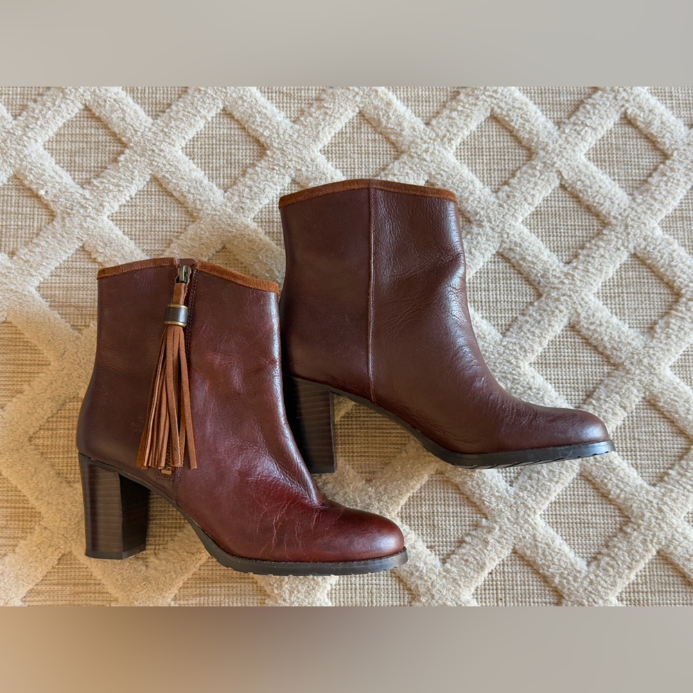 Lauren Ralph Carah Brown Leather Ankle Boots Zip Tassels Women's Size 8B - Picture 10 of 15